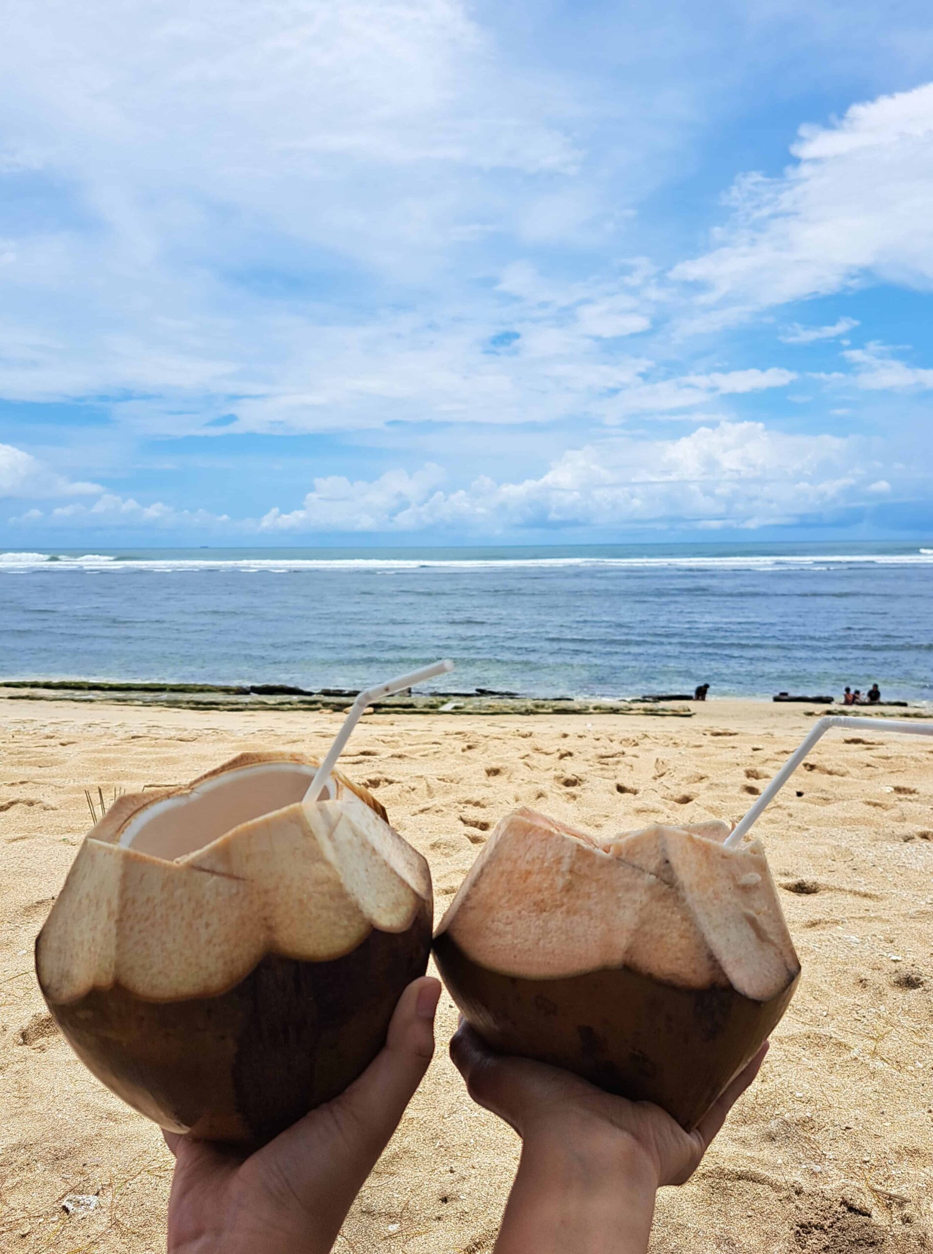 minum es kelapa muda di pantai balekambang